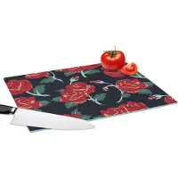 KitchenYeah Glazen Snijplank - 39x28 - Rozen - Bloem - Patroon - Rood - Snijplanken Glas