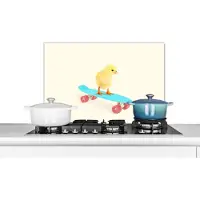 KitchenYeah Spatscherm keuken 70x50 cm - Kookplaat achterwand Kuiken - Geel - Skateboard - Blauw - Dieren - Muurbeschermer - Spatwand fornuis - Hoogwaardig aluminium