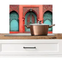 KitchenYeah Spatscherm keuken 70x50 cm - Kookplaat achterwand Lantaarn - Deur - Turquoise - Muurbeschermer - Spatwand fornuis - Hoogwaardig aluminium