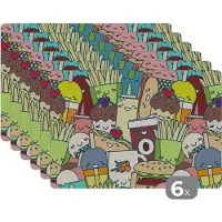 KitchenYeah Placemat - Placemats kunststof - Kawaii - Patronen - Fast Food - 45x30 cm - 6 stuks - Hittebestendig - Anti-Slip - Onderlegger - Afneembaar