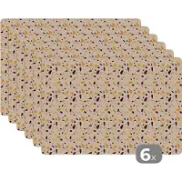KitchenYeah Placemat - Placemats kunststof - Patroon - Terazzo - Structuur - 45x30 cm - 6 stuks - Hittebestendig - Anti-Slip - Onderlegger - Afneembaar