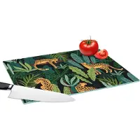 KitchenYeah Glazen Snijplank - 39x28 - Jungle - Panter - Patronen - Jongens - Meiden - Planten - Snijplanken Glas