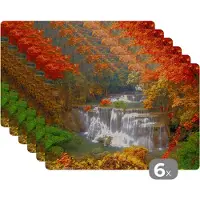 KitchenYeah Placemat - Placemats kunststof - Bomen - Waterval - Herfst - 45x30 cm - 6 stuks - Hittebestendig - Anti-Slip - Onderlegger - Afneembaar
