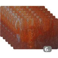 KitchenYeah Placemat - Placemats kunststof - Vintage - Roest - Metaal - 45x30 cm - 6 stuks - Hittebestendig - Anti-Slip - Onderlegger - Afneembaar