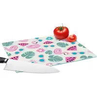 KitchenYeah Glazen Snijplank - 28x20 - Zomer - Patroon - Flamingo - Monstera - Snijplanken Glas