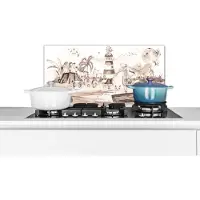 KitchenYeah Spatscherm keuken 60x30 cm - Kookplaat achterwand Strand - Kinderen - Vuurtoren - Alpaca - Zee - Dieren - Muurbeschermer - Spatwand fornuis - Hoogwaardig aluminium
