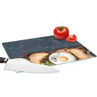 KitchenYeah Glazen Snijplank - 28x20 - Croissant - Fruit - Koffie - Keuken - Snijplanken Glas