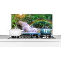 KitchenYeah Spatscherm keuken 90x45 cm - Kookplaat achterwand Regenboog - Zon - Waterval - Natuur - Muurbeschermer - Spatwand fornuis - Hoogwaardig aluminium