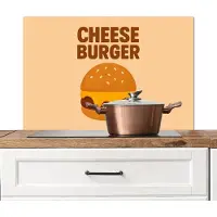 KitchenYeah Spatscherm keuken 80x55 cm - Kookplaat achterwand Cheeseburger - Minimalistisch - Geel - Muurbeschermer - Spatwand fornuis - Hoogwaardig aluminium