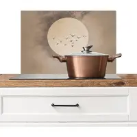 KitchenYeah Spatscherm keuken 70x50 cm - Kookplaat achterwand Vogel - Beige - Japandi - Muurbeschermer - Spatwand fornuis - Hoogwaardig aluminium