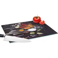 KitchenYeah Glazen Snijplank - 39x28 - Kruiden - Lepels - Specerijen - Industrieel - Snijplanken Glas