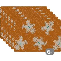 KitchenYeah Placemat - Placemats kunststof - Patronen - Gingerbread - Koekjes - 45x30 cm - 6 stuks - Hittebestendig - Anti-Slip - Onderlegger - Afneembaar