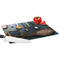 KitchenYeah Glazen Snijplank - 39x28 - Kruiden - Lepels - Specerijen - Keuken - Snijplanken Glas - Keuken decoratie aanrecht