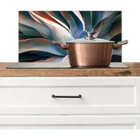KitchenYeah Spatscherm keuken 70x30 cm - Kookplaat achterwand Bladeren - Natuur - Stilleven - Blauw - Muurbeschermer - Spatwand fornuis - Hoogwaardig aluminium