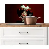 KitchenYeah Spatscherm keuken 80x40 cm - Kookplaat achterwand Vrouw - Kersen - Slagroom - Muurbeschermer - Spatwand fornuis - Hoogwaardig aluminium