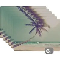 KitchenYeah Placemat - Placemats kunststof - Retro - Palmboom - Zon - Zomer - 45x30 cm - 6 stuks - Hittebestendig - Anti-Slip - Onderlegger - Afneembaar