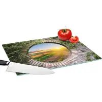 KitchenYeah Glazen Snijplank - 39x28 - Platteland - Doorkijk - Zon - Snijplanken Glas