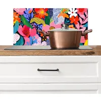 KitchenYeah Spatscherm keuken 70x30 cm - Kookplaat achterwand Kleurrijk - Bloemen - Abstract - Stippen - Muurbeschermer - Spatwand fornuis - Hoogwaardig aluminium