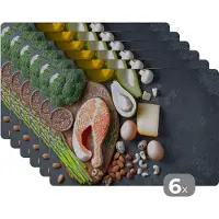 KitchenYeah Placemat - Placemats kunststof - Vlees - Eieren - Fruit - Kaas - Kruiden - 45x30 cm - 6 stuks - Hittebestendig - Anti-Slip - Onderlegger - Afneembaar