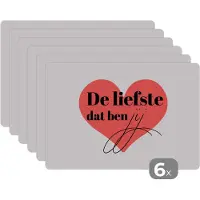 KitchenYeah Placemat - Placemats kunststof - Quotes - Relatie - Stel - De liefste dat ben jij - Spreuken - 45x30 cm - 6 stuks - Hittebestendig - Anti-Slip - Onderlegger - Afneembaar