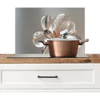 KitchenYeah Spatscherm keuken 70x50 cm - Kookplaat achterwand Bloem - Glazen - Doorzichtig - Muurbeschermer - Spatwand fornuis - Hoogwaardig aluminium