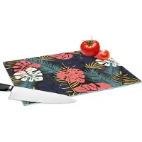 KitchenYeah Glazen Snijplank - 39x28 - Flora - Goud - Patronen - Hawaii - Tropisch - Snijplanken Glas
