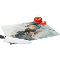 KitchenYeah Glazen Snijplank - 39x28 - Blauw - Marmer - Goud - Snijplanken Glas