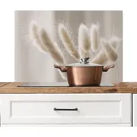 KitchenYeah Spatscherm keuken 80x55 cm - Kookplaat achterwand Pampasgras - Pluim - Wit - Muurbeschermer - Spatwand fornuis - Hoogwaardig aluminium