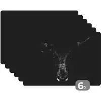 KitchenYeah Placemat - Placemats kunststof - Stier - Dieren - Zwart - Wit - 45x30 cm - 6 stuks - Hittebestendig - Anti-Slip - Onderlegger - Afneembaar