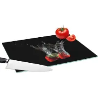 KitchenYeah Glazen Snijplank - 39x28 - Aardbeien - Fruit - Water - Zwart - Rood - Snijplanken Glas