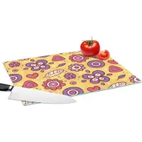 KitchenYeah Glazen Snijplank - 39x28 - Patroon - Bloemen - Paars - Oranje - Snijplanken Glas