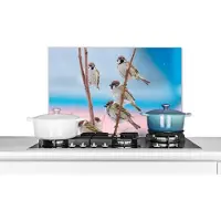 KitchenYeah Spatscherm keuken 70x50 cm - Kookplaat achterwand Vogels - Mus - Dieren - Takken - Muurbeschermer - Spatwand fornuis - Hoogwaardig aluminium