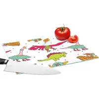 KitchenYeah Glazen Snijplank - 28x20 - Patronen - Dino - Kleuren - Jongens - Kinderen - Kids - Kind - Snijplanken Glas