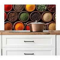 KitchenYeah Spatscherm keuken 100x50 cm - Kookplaat achterwand Bakjes - Hout - Kruiden - Kleurrijk - Muurbeschermer - Spatwand fornuis - Hoogwaardig aluminium