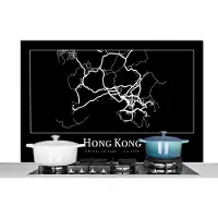 KitchenYeah Spatscherm keuken 120x80 cm - Kookplaat achterwand Hong Kong - Kaart - Stadskaart - Plattegrond - Muurbeschermer - Spatwand fornuis - Hoogwaardig aluminium
