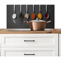 KitchenYeah Spatscherm keuken 80x40 cm - Kookplaat achterwand Specerijen - Lepels - Tafel - Rustiek - Kruiden - Muurbeschermer - Spatwand fornuis - Hoogwaardig aluminium