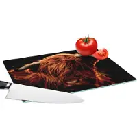 KitchenYeah Glazen Snijplank - 28x20 - Schotse hooglander - Koe - Hoorns - Portret - Dieren - Snijplanken Glas