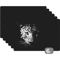 KitchenYeah Placemat - Placemats kunststof - Panter - Wilde dieren - Zwart wit - Dieren - 45x30 cm - 6 stuks - Hittebestendig - Anti-Slip - Onderlegger - Afneembaar