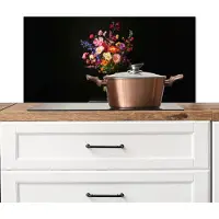 KitchenYeah Spatscherm keuken 90x45 cm - Kookplaat achterwand Kleurrijk - Boeket - Vaas - Goud - Muurbeschermer - Spatwand fornuis - Hoogwaardig aluminium