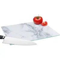 KitchenYeah Glazen Snijplank - 28x20 - Marmer print - Patroon - Gijs - Wit - Marmerlook - Luxe - Snijplanken Glas