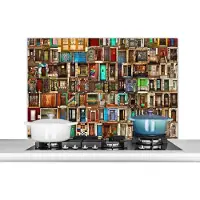 KitchenYeah Spatscherm keuken 100x65 cm - Kookplaat achterwand Deuren - Kleurrijk - Collage - Architectuur - Muurbeschermer - Spatwand fornuis - Hoogwaardig aluminium