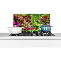 KitchenYeah - Spatscherm - Bomen - Bloemen - Japan - Natuur - Water - Spatwand - Muurbeschermer - 70x30 cm - Spatscherm keuken - Keuken achterwand
