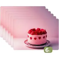 KitchenYeah Placemats - 6 stuks - 45x30 cm - Placemat kunststof - Taart - Hart - Roze - Borden onderleggers - Decoratie voor op tafel - Keuken tafeldecoratie accessoires - Vinyl onderlegger - Tafelversiering