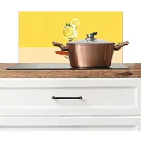 KitchenYeah Spatscherm keuken 60x30 cm - Kookplaat achterwand Wijnglas - Citroen - Geel - Minimalistisch - Muurbeschermer - Spatwand fornuis - Hoogwaardig aluminium