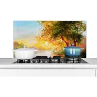 KitchenYeah Spatscherm keuken 100x50 cm - Kookplaat achterwand Natuur - Schilderij - Boom - Water - Muurbeschermer - Spatwand fornuis - Hoogwaardig aluminium