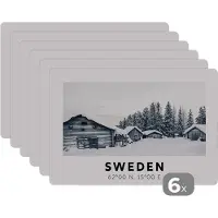 KitchenYeah Placemat - Placemats kunststof - Zweden - Sneeuw - Boom - Scandinavië - 45x30 cm - 6 stuks - Hittebestendig - Anti-Slip - Onderlegger - Afneembaar