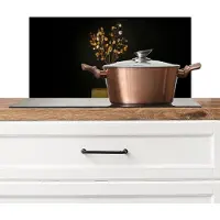 KitchenYeah Spatscherm keuken 60x30 cm - Kookplaat achterwand Goudbruine - Bladeren - Vaas - Herfstachtig - Muurbeschermer - Spatwand fornuis - Hoogwaardig aluminium