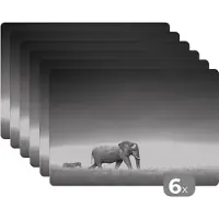 KitchenYeah Placemat - Placemats kunststof - Olifant - Dieren - Landschap - Zwart wit - zebra - 45x30 cm - 6 stuks - Hittebestendig - Anti-Slip - Onderlegger - Afneembaar
