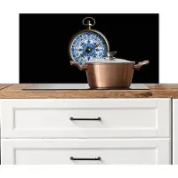 KitchenYeah Spatscherm keuken 90x45 cm - Kookplaat achterwand Kompas - Delfts blauw - Zwart - Muurbeschermer - Spatwand fornuis - Hoogwaardig aluminium