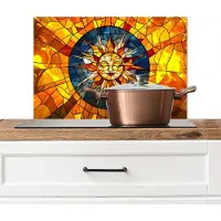 KitchenYeah Spatscherm keuken 60x40 cm - Kookplaat achterwand Mozaïek - Zon - Geel - Cirkel - Muurbeschermer - Spatwand fornuis - Hoogwaardig aluminium